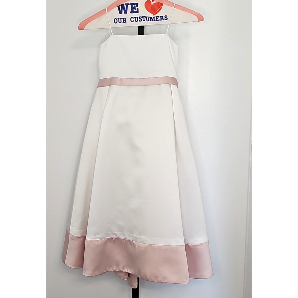 Vera Wang Girls 5 Flower Girl Dress White Pink Taffeta Formal Party A-Line